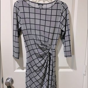Ann Taylor Dress. Size Small Petite Gray/black windowpane faux wrap dress.